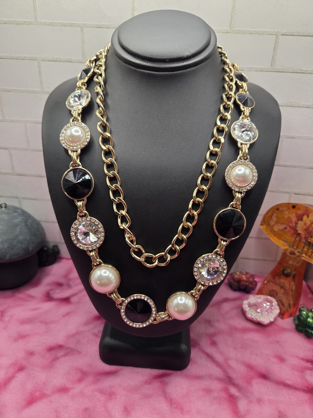 1098. Gold Rone Chain Statement Necklace Or Belt